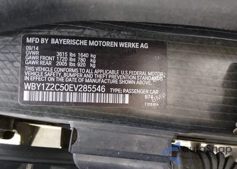 2014 BMW I3 из США, поврежденный, VIN WBY1Z2C50EV285546